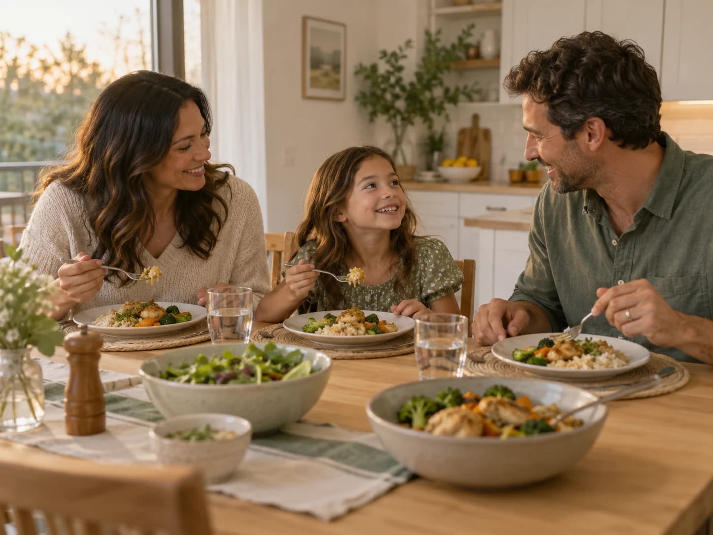 A family sharing dinner at home